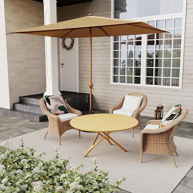 Abba Patio 6.5FT Outdoor Patio Umbrella Outdoor Table Umbrella with Crank Market Umbrella 6 Sturdy Ribs UV Protection Waterproof and Push Button Tilt for Garden Deck Backyard Pool,Tan
