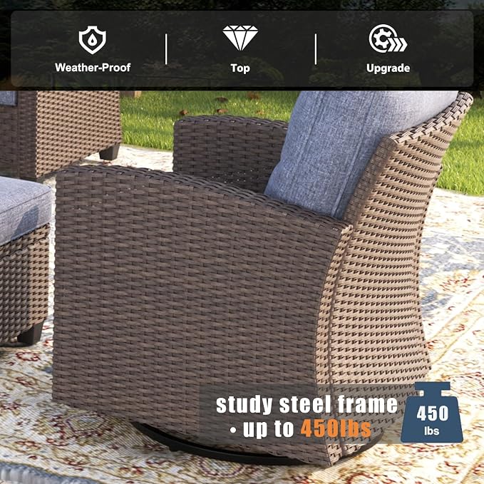 5 Pieces Patio Furniture Swivel Chairs Set, Outdoor Wicker Glider Rocking Chairs with Sofa Set
