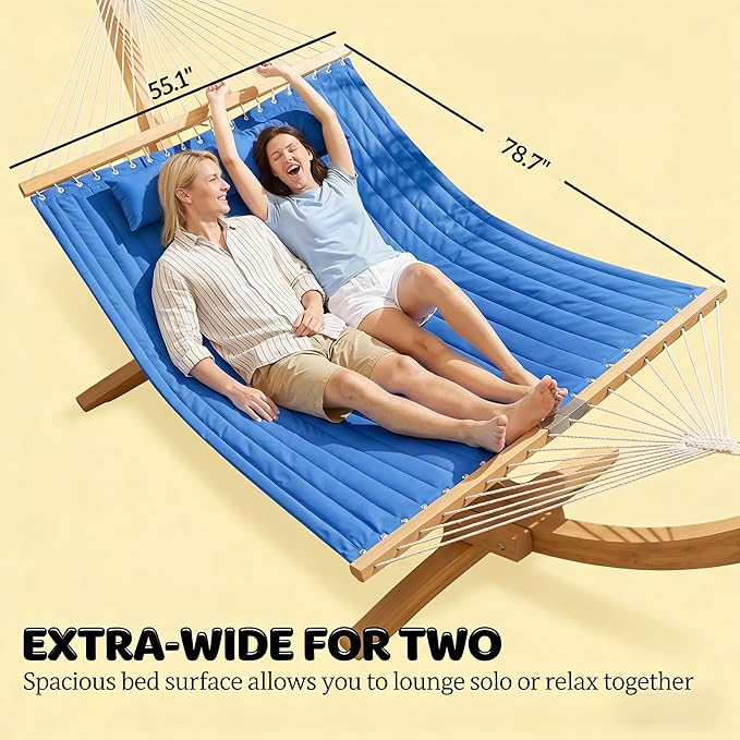2-Person Tree Hammock Outdoor, Portable Double Hammock Without Stand, Detachable Headrest Magazine Pocket, 450 lbs Capacity, Camping Patio Backyard Indoor Outdoor Hammock Bed (Navy Blue)