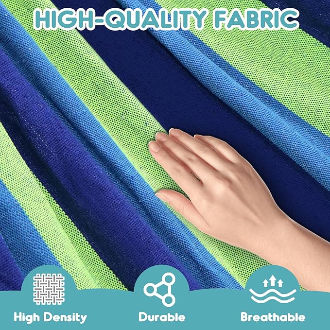 Anyoo Garden Cotton Hammock Comfortable Fabric Hammock with Spreader Bar Sturdy Hammocks Up to 450lbs Portable Lightweight Hammocks with Travel Bag for Camping Outdoor/Indoor Patio Backyard