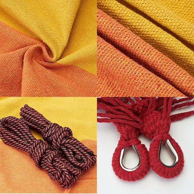 Brazilian Double Hammock 2 Person Canvas Cotton Hammock for Patio Garden Backyard Lounging Outdoor,Indoor Orange/Yellow Stripe Hammock
