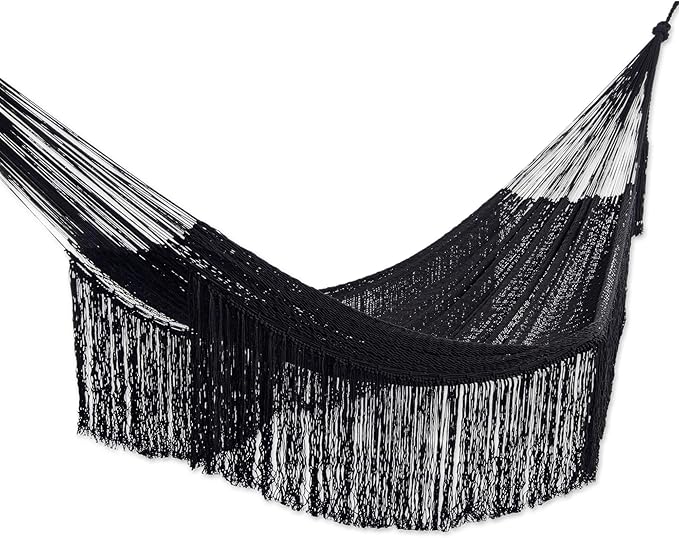 Novica Ebony Cascade Cotton Rope Hammock (Double), Black