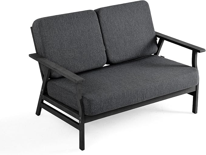 3 Pieces Patio Furniture Sets, Black Wood Outdoor Sectional Furniture with Coffee Table, 5 Seats Patio Sofa Couch Conversation Set for Backyard Deck - Dark Gray