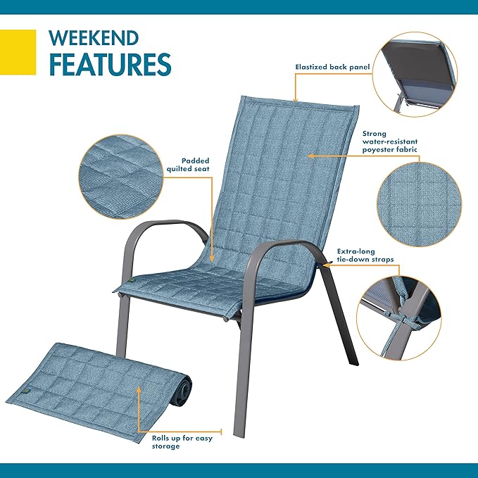 DUCKCOVERS Weekend Water-Resistant Patio Chair Slipcover, 45 x 20 Inch, Blue Shadow, Outdoor Chair Covers