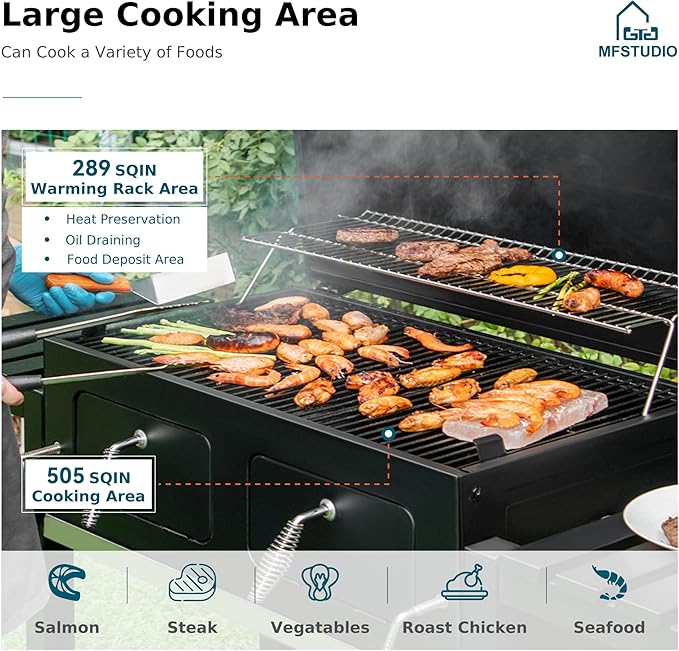 MFSTUDIO Extra Large BBQ Charcoal Grills with Adjustable Charcoal Trays, Barbecue Grill for Outdoor Cooking, 794 SQ.IN.