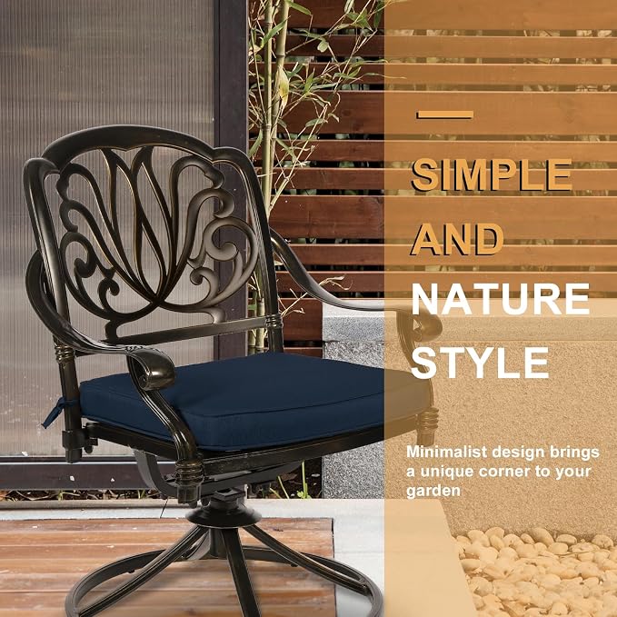 9-Piece Patio Dining Set, Outdoor Patio Table and Chair Set of 84” Oval Cast Aluminum Dining Table with Umbrella Hole, 8 Patio Dining Swivel Chairs Padded, Patio Funiture Set, Navy