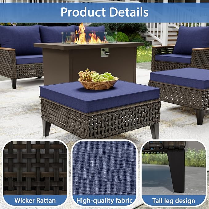 14 Piece Patio Furniture Set, All-Weather Wicker Rattan Outdoor Sectional Sofa Set with High Back and Thick Cushions, Large Conversation Set for Garden, Porch, Poolside, Blue