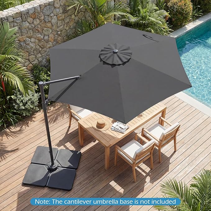 Tangkula 10FT Patio Umbrella, Offset Cantilever Outdoor Umbrella with 360 Degree Rotation, Air Vent, Cross Base for Pool Deck Garden Backyard (Gray)