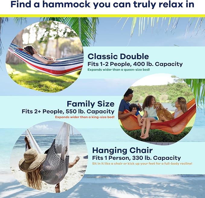 Handwoven Hammock by Yellow Leaf Hammocks - Double Size, Fits 1-2 PPL, 400lb max - Weathersafe, Super Strong, Easy to Hang, Ultra Soft, Artisan Made - Color: Red - Orange