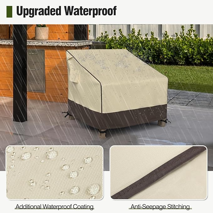 MR. COVER Patio Chair Covers Waterproof, Outdoor Furniture Covers for Rocking Chair, Heavy Duty Anti UV Chair Cover, Fits up to 38"W x 40"D x 34"H, Air Vent and Handles Included, Brown & Khaki, 2 Pack