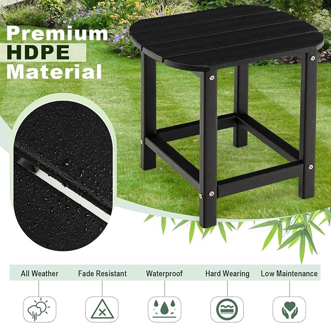 Tangkula Outdoor Side Table, Weather Resistant Adirondack Table, Outdoor Indoor Chairside End Tables, Waterproof HDPE, for Patio Poolside Porch Backyard, Easy Assembly, 19 x 14.5 x 18 Inch (2, Black)