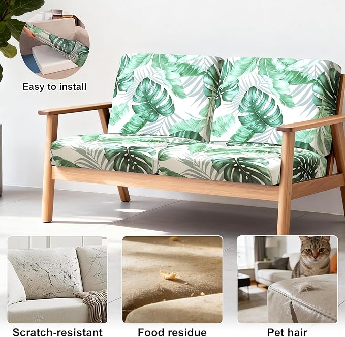 BIETYONE 4Pcs Patio Stretch Cushion Covers,Outdoor Sofa Replacement Cover Slipcovers for Patio Furniture Cushion Covers, Washable Reusable Furniture Protector