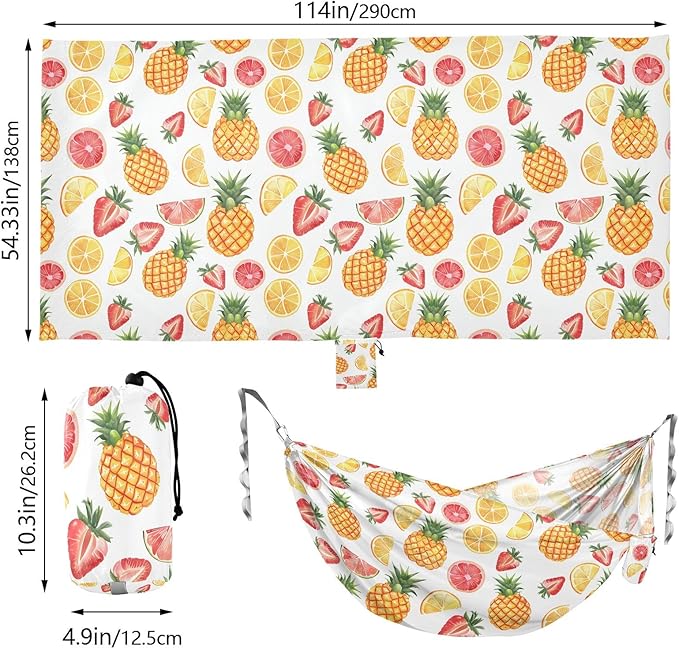 Camping Hammock Outdoor Hammocks for Outside Pineapple Grapefruit Strawberry Beach Trees Portable Lightweight with Pockets Tree Straps Indoor