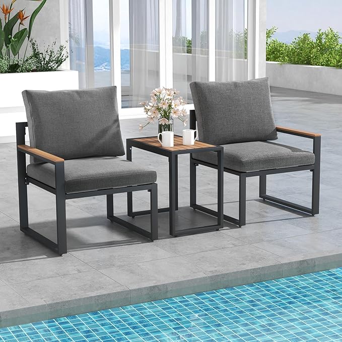 Tangkula 3 Pieces Patio Furniture Set, Aluminum Frame Weatherproof Outdoor Conversation Set with Soft Cushions for Backyard, Poolside, Porch, Balcony