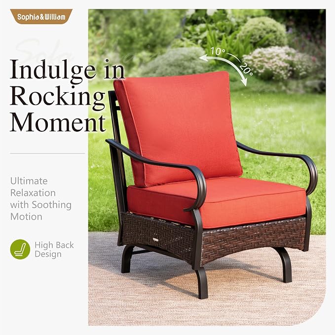 Sophia & William Patio Furniture Set with Fire Pit Table, 5 PCS Metal Outdoor Conversation Set Sofa Couch with Fire Pit Table, 4 Sofa Chairs for Outdoor Seating,Backyard,Porch(Red)
