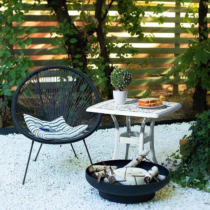 Bonnlo 21 Inch Cast Aluminum Outdoor Side Table with Umbrella Hole, Anti-Rust Coffee Bistro Table for Outdoor, Patio, Garden, Porch, Balcony End Table (Square, White)