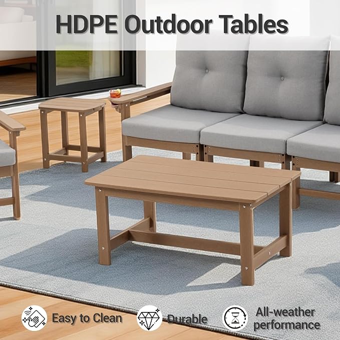 Modular Outdoor Patio Furniture Set, 7-Piece HDPE Sectional Sofa with Coffee Table & Thick Cushions - All-Weather Patio Conversation Set for Backyard, Deck, Poolside, Brown