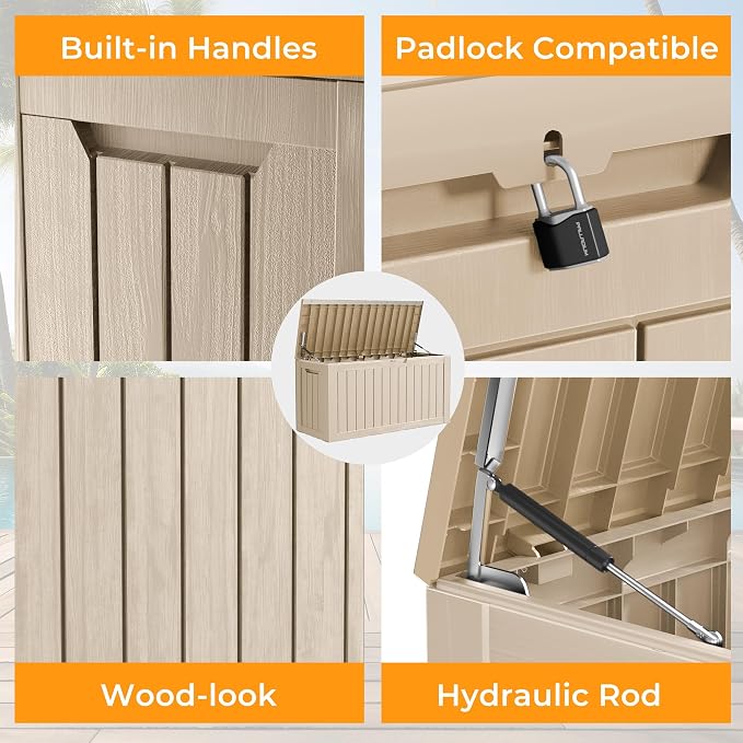 Outdoor Deck Box Waterproof Resin Storage Box with Lockable Indoor Outdoor Storage Bin for Patio Cushions,Patio Furniture, Gardening Tools,Pool Accessories (80 Gal Grey)
