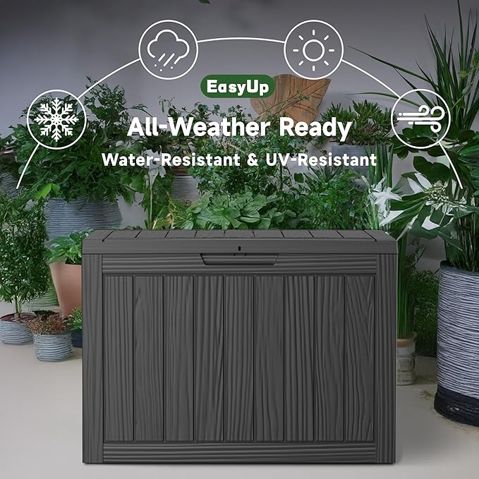 EasyUp 55 Gallon Deck Boxes Outdoor Waterproof, Resin Outside Storage Box for Patio Cushion Furniture Pool Accessories Garden Tools Indoor Outdoor Storage Bench (55 Gallon, Black)