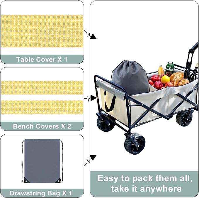 misaya Picnic Table Cover with Bench Cover, Waterproof Elastic Fitted Tablecloth for 8 Foot Tables, Rectangle Washable Polyester Tablecloths for Picnic, Camping, Outdoor (Yellow, 30" x 96")