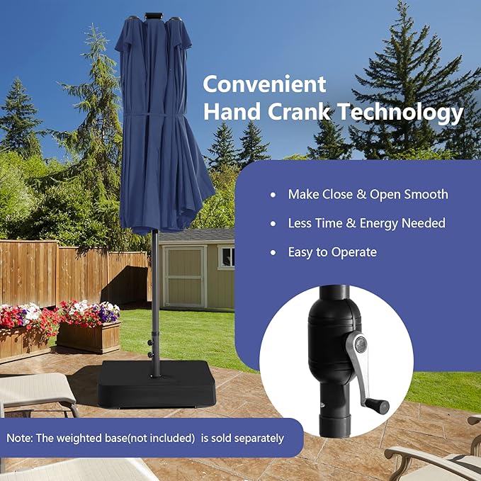 Tangkula 15 Ft Solar Patio Umbrella, Double-Sided Extra Large Outdoor Market Table Umbrella with 48 LED Lights, Crank Handle, 12 Sturdy Ribs for Poolside, Garden & Backyard (Navy)