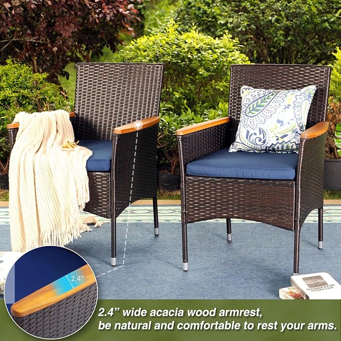 PHI VILLA 9 Pieces Patio Square Dining Set for 8, 57” Wood-Like Large Metal Steel Dining Table & Rattan Wicker Chairs with Cushions, Outdoor Dining Furniture for Deck, Yard, Porch