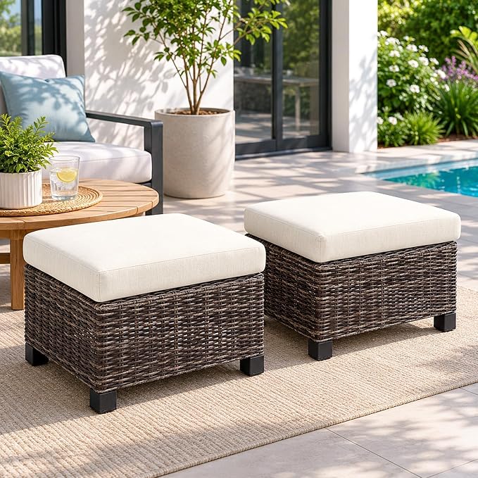 Wicker Patio Conversation Set, Outdoor Patio Chair Set with Deep Seating, Wide Armrests & Thick Cushions, All-Weather Outdoor Furniture Set for Patio, Porch, Deck & Backyard