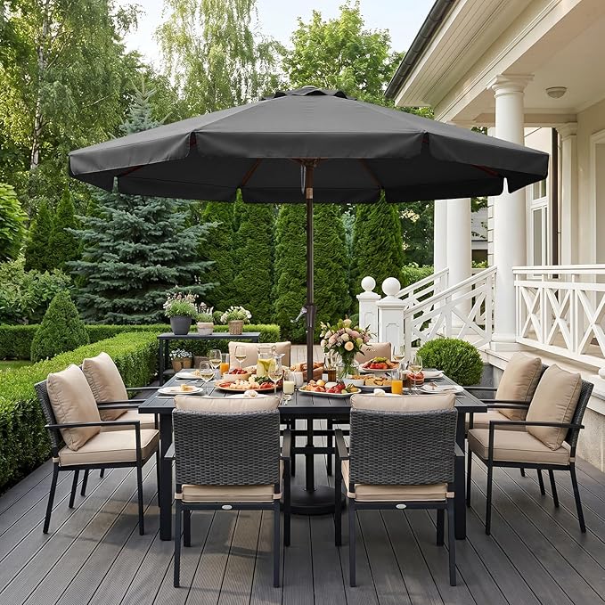 ABCCANOPY 9ft Scalloped Patio Umbrella, Outdoor Table Umbrella with Tilt and Crank, Fiberglass Ribs Deck Umbrella for Patio, Pool, Garden, Picnic (Dark Gray)