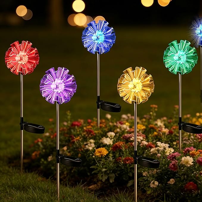 CANDLE CHOICE Solar Powered Landscape LED Lights Outdoor Waterproof Color Changing Garden Stake Lights for Outside Yard Lawn Flower Beds Plant Path Christmas Decorations Figurine Dandelion 2 Pack