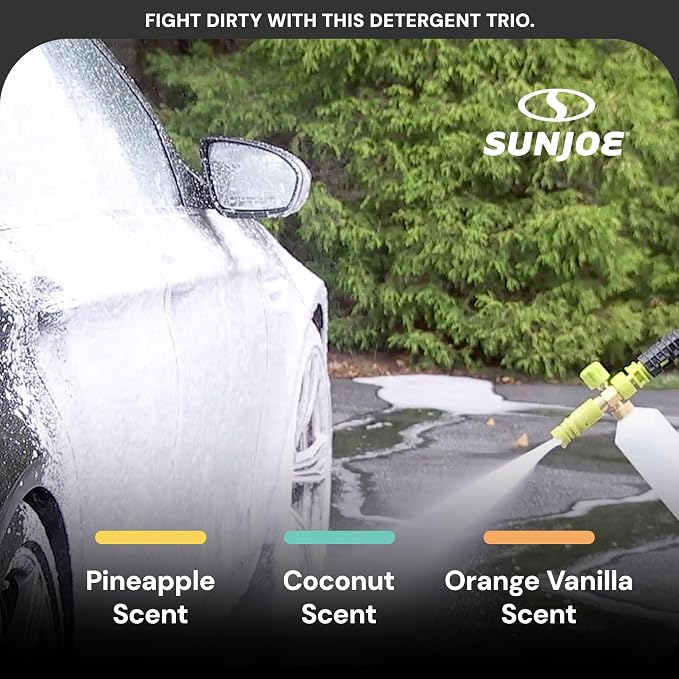 Sun Joe 3-Pack Snow Foam Car Wash Soap & Cleaner Concentrate, Multi-Scent, 1 Quart Per Bottle - Automotive Vehicle Cleaning Solution for Vinyl, Aluminum, Wood, & Brick Surfaces, SPX-AW3Q