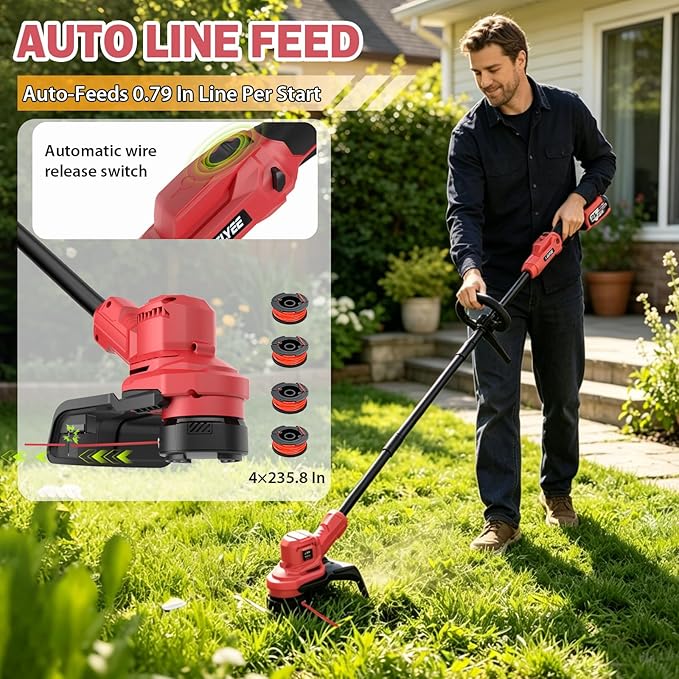 Weed Wacker, 21V Brushless Cordless String Trimmer, 2-in-1 Weed Eater & Lawn Edger, 8500RPM, 13" Cutting Width, Auto Feed Line, Batteries & Charger Included