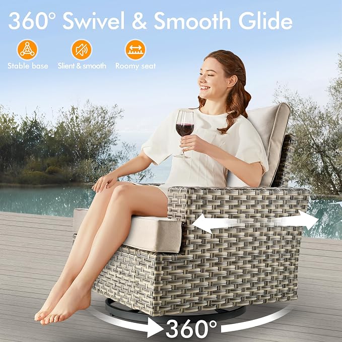 9 Pcs Outdoor Sectional Patio Furniture Set with Swivel Rocking Chairs - All Weather Wicker Modular Outside Sectional Couch,Patio Seating Outdoor Conversation Set for Deck Yard Garden,Beige