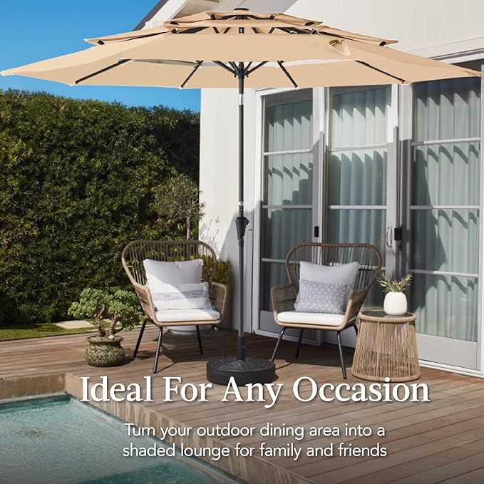 Best Choice Products 10ft 3-Tier Market Patio Umbrella, Outdoor Sun Shade with Tilt, Crank Lift, 8 Ribs for Backyard, Deck, Poolside