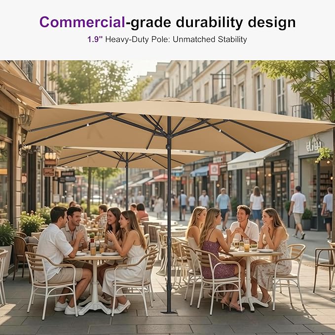 PURPLE LEAF 11' x 8' Rectangular Semi-Auto Outdoor Patio Umbrella Aluminium Market Umbrella Table Sun Umbrella with 1.89" Rod and 8 Sturdy Ribs for Deck Lawn Pool Garden, Beige