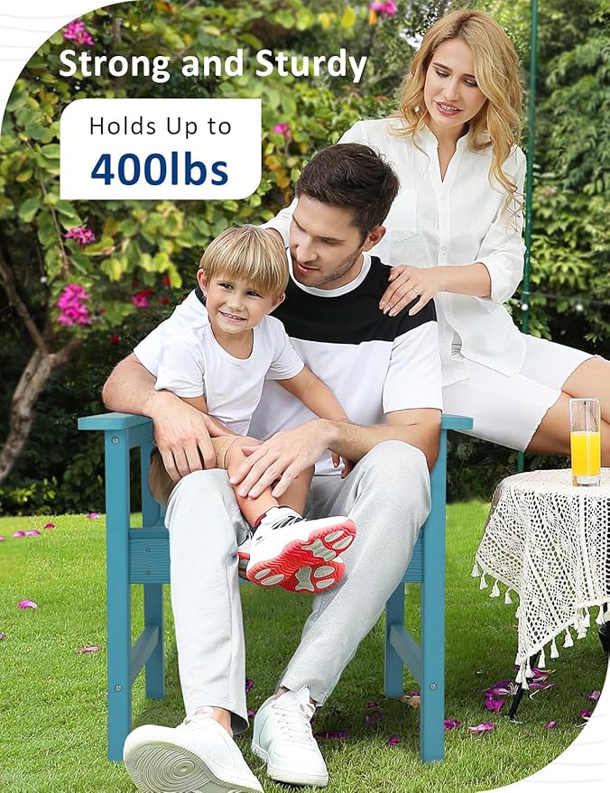 Weatherproof Patio Chair, HIPS Outdoor Dining Chair with Ergonomics Wide Seat, 400lbs Capacity Outdoor Chairs for Garden, Porch, Lawn & Backyard, Lake Blue