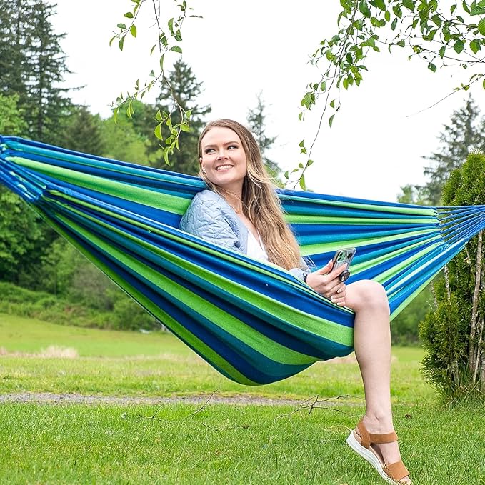 Hammock with Stand for Outside, Hammock Chair Foldable Portable, Anti-Tip Double Hammock with Carry Bag for Camping, Backyard, Patio, Beach (A-74.8 x 31.5 in)