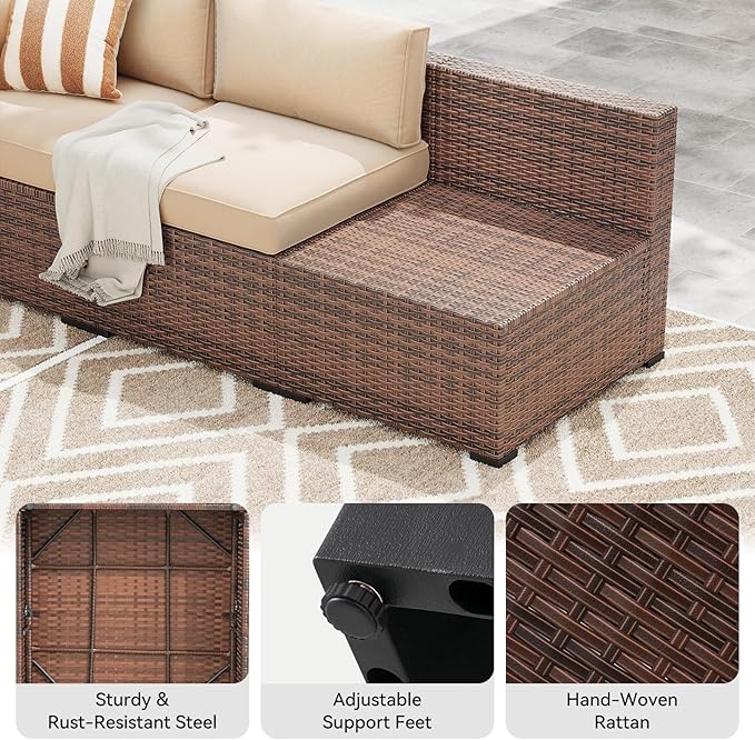 LazySunsets 12-Piece Patio Furniture Set with 44" Fire Pit Table, Wicker Outdoor Furniture, Patio Conversation Sets with Coffee Table, Outdoor Sectional Couch with Waterproof Cover, Beige