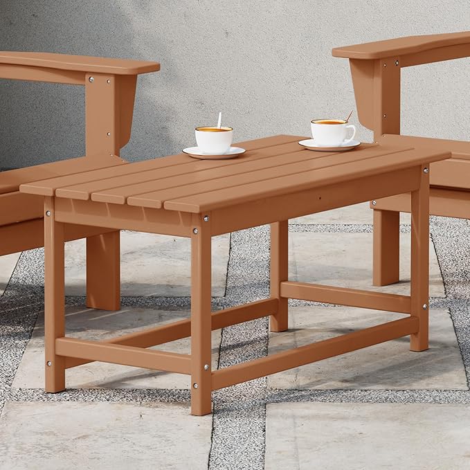 WestinTrends Malibu Outdoor Coffee Table, 35" x 17.5" All Weather Poly Lumber Patio Adirondack Coffee Table for Garden Lawn Porch Balcony, Teak