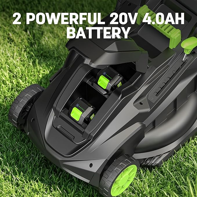 STEELITE 40V 17 Inch Brushless Electric Lawn Mower, Adjustable Cutting Heights Cordless Lawn Mower, 2-in-1 Bagging Mulching Lawn Care Tool, Powered by 2 Rechargeable 4.0Ah Batteries with Charger,Green