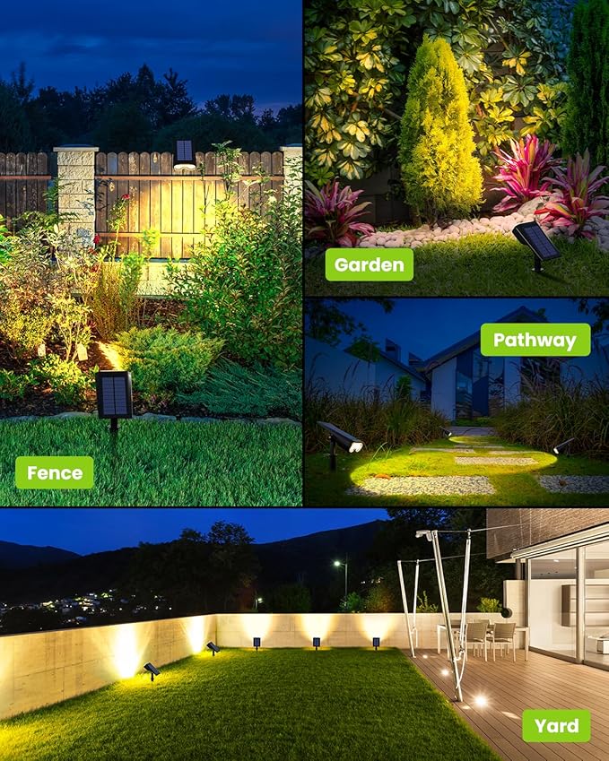 Solar Spot Lights Outdoor, IP67 Waterproof 3 Pack 3 Lighting Modes Landscape Spotlights for Yard Garden Yard Pool Fence House Garage Pathway