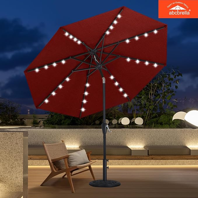 ABCCANOPY OLEFIN® 5-Year No Fading Patio Umbrella with Solar Lights (Burgundy)