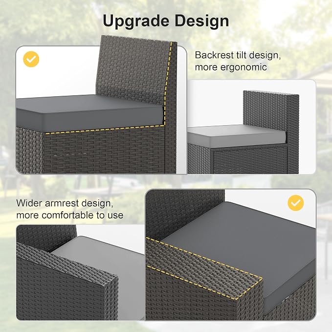Patio Furniture Set with Fire Pit Table, 7PCS Outdoor Conversation Sets Waterproof Rattan Sectional Sofa with 4” Thickened Cushion Modular Wicker Patio Furniture Set with Glass Top Table (Grey)
