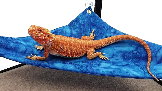 Hammock for Bearded Dragons, Blue Heaven Batik Fabric with Suction Cup Hooks
