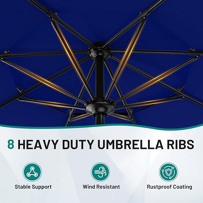 AreShark 9ft 2-Tier Patio Umbrella with Valance - Outdoor Umbrella Waterproof UV Protection, Market Table Umbrella w/Push Button Tilt&Crank for Pool, Porch, Garden(Navy)