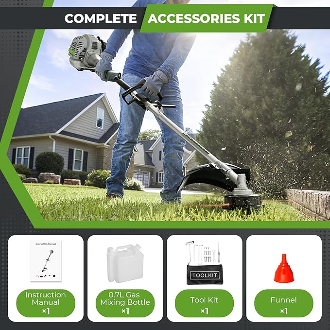 36CC Gas Powered String Trimmer, 3IN1 2-Stroke Gas Powered Weed Wacker with Brush Cutter, 3/40-Tooth Blade, Shoulder Strap for Garden, Yard