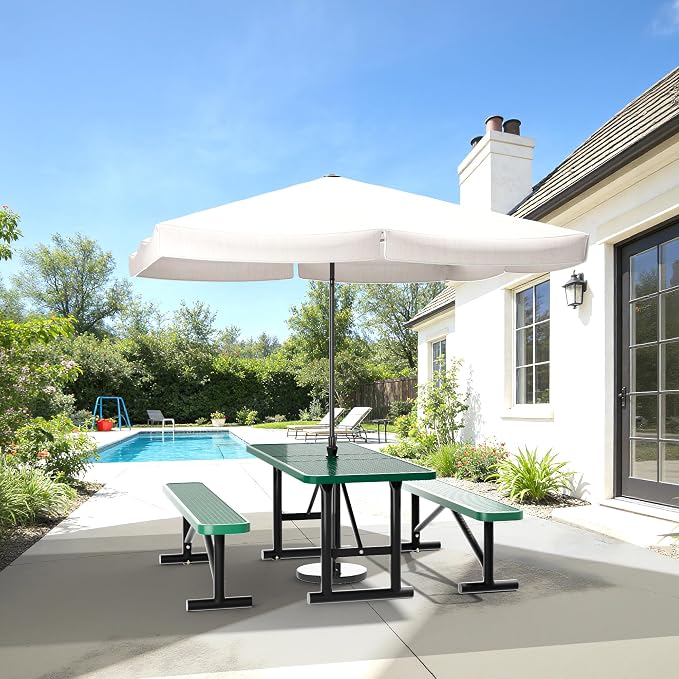 6FT Outdoor Metal Picnic Table with 2 Benches,Heavy Duty Rectangular Picnic Table Set for Outside, Waterproof Commercial Restaurant Table Furniture for Park, Campfield, Patio, Garden, Yard