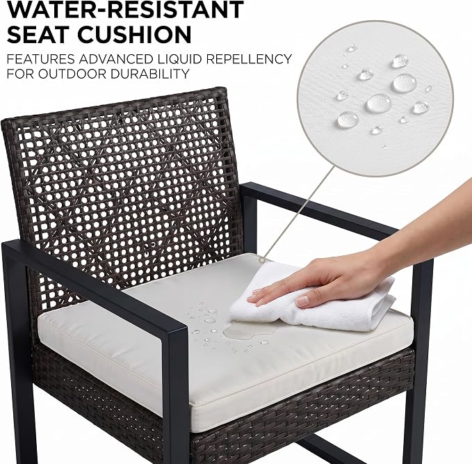 4 Pieces Patio Furniture Set Outdoor Furniture Set with Table, Wicker Patio Conversation Sets with Soft Cushion with 1 Spacious Souble Chair and 2 Single Chairs for Home, Garden, Lawn (Brown)