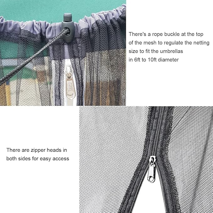 Mosquito Neting for 15FT Double-Sided Patio Umbrella Sunbrella Neting Double Zipper Water Pipe Bottom Used and for Patio Gazebo pop up canopy10x10 Interchangeable (Black 15ft)