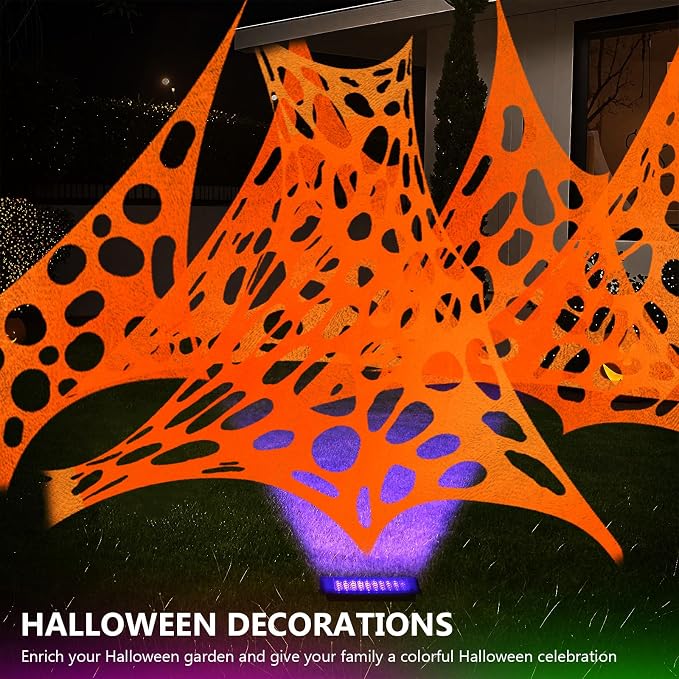 Glow in the dark Purple 1000 Sqft Uncut Giant Spider Web Halloween Decorations Outdoor with 1 Black Light &10 Ground Nails Stretchy Beef Cloth Netting DIY Flexible Elastic for Yard Party Decor