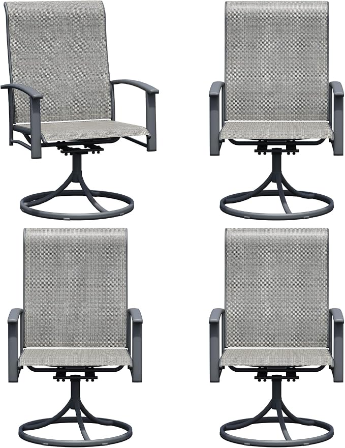 Outdoor Swivel Rocker Dining Chair Set of 4, All Weather Patio Dining Chair with Textilene High Back and Metal Frame, Backyard, Lawn Garden and Deck Porch Patio Furniture Set